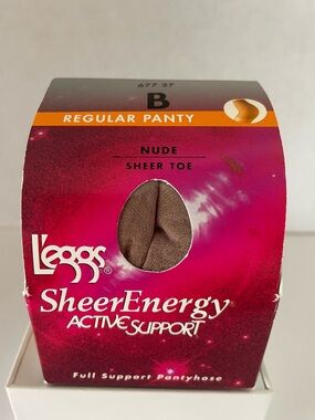 Leggs SheerEnergy Regular Panty Nude Sheer Toe, Size B, NIP